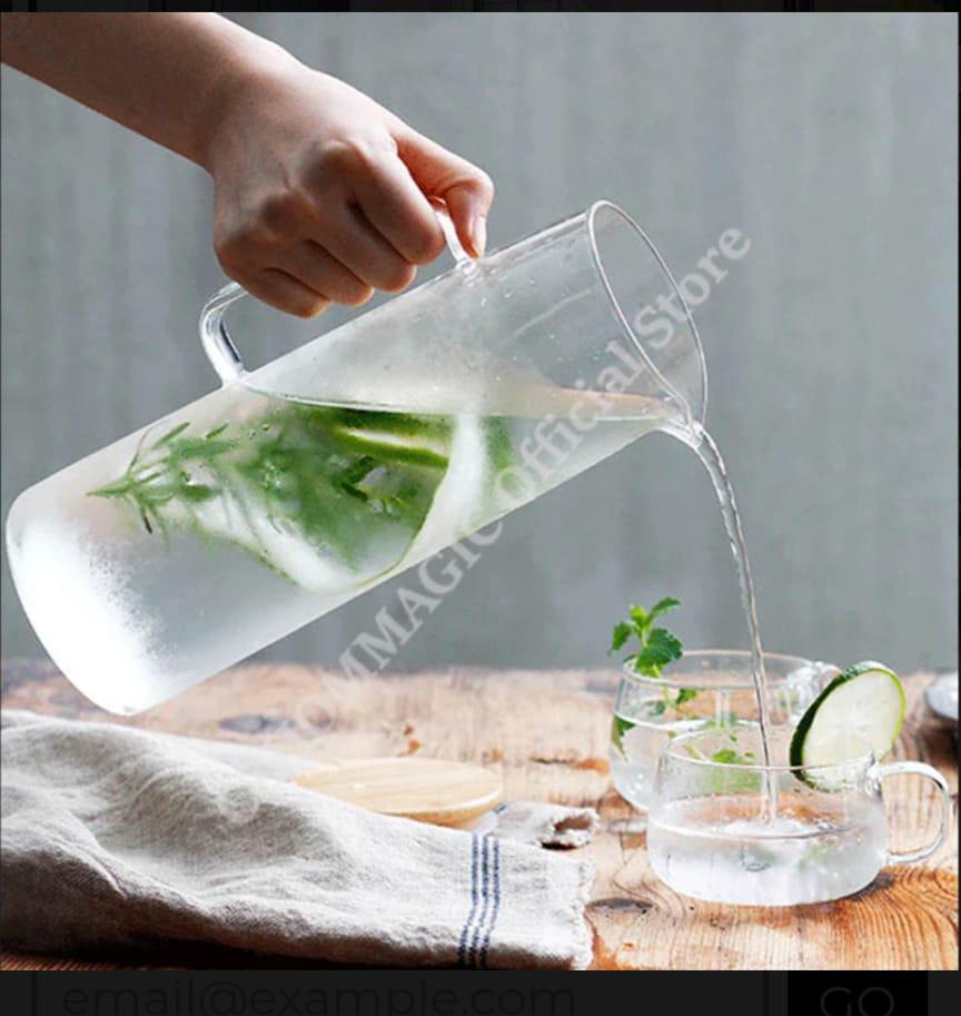 Borosilicate Glass Jug Pitcher Tea with Bamboo Lid 1 Borosilicate Glass Jug Pitcher Tea with Bamboo Lid