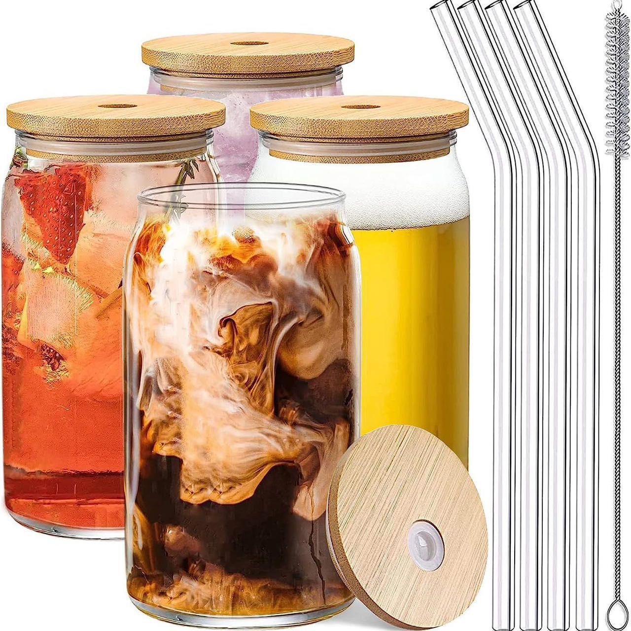 500ml Aesthetic Glass Cup with Anti-Spill Bamboo Lid & Glass Straw 4 Packs 1 500ml Aesthetic Glass Cup with Anti-Spill Bamboo Lid & Glass Straw 4 Packs